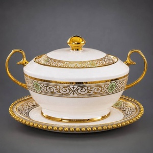 Vajilla de Porcelana Fina con Borde Dorado de Lujo, Elegante Juego de Vajilla Europea para Banquetes de Boda, Regalo Personalizado al por Mayor - Product Image 3