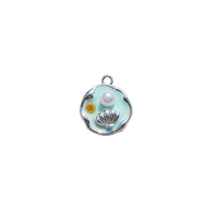 Pendentifs en alliage incrustés de coquillages avec perle de forme irrégulière pour la fabrication de boucles d'oreilles, couleurs bleu, rose, violet, blanc, accessoires de bijouterie GJ312 - Product Image 5