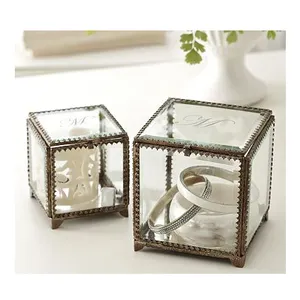 Square Glass Jewelry Storage Box Vintage Look Glass And Brass Framed Watch Storage Boxes Handmade Wedding Gifts Boxes