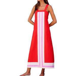 2025 verano moda nueva mujer elegante playa vacaciones vestido Sexy temperamento Color bloqueado Correa bohemio vestido largo - Product Image 4
