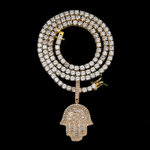 Gioielli Hip-Hop <span class=keywords><strong>di</strong></span> alta qualità CZ ghiacciato diamante <span class=keywords><strong>mano</strong></span> <span class=keywords><strong>di</strong></span> <span class=keywords><strong>Fatima</strong></span> Hamsa <span class=keywords><strong>collana</strong></span> pendente - Product Image 2