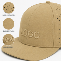 Casquette de baseball personnalisée avec logo, séchage rapide, 6 panneaux, visière plate, snapback, perforations laser, respirante, unisexe, vente en gros, OEM, faible MOQ