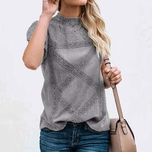 Direktverkauf ab Werk Damen Sommer T-Shirt Bluse Neueste Designs Ausgeschnittene Spitzenblusen - Product Image 3
