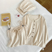 Ensemble de pyjama d'hiver en cachemire avec dentelle, coussinets de poitrine et couleur unie pour femme – Ensemble trois pièces