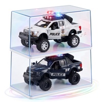 Voiture jouet à inertie 1:24 avec boîte de présentation en acrylique, lumière, musique, portes ouvrantes, camion tout-terrain, véhicule de police pour enfants, cadeaux