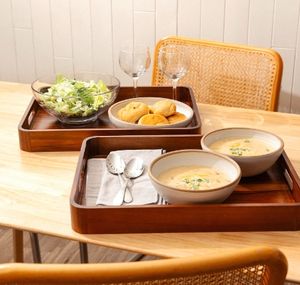Rechthoekige Houten Dienblad Acacia Houten Dienbladen Met Handvat Voor Home Decor <span class=keywords><strong>Bed</strong></span> Tv Koffie Camping Borden - Product Image 1