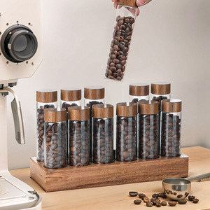 Support de rangement pour grains de café en bois de noyer avec tubes en verre pour café, style moderne et simple - Product Image 1