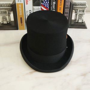 Custom Black Red Colour Party 100% Wool Felt High Top <b>Hat</b> With Feather - Product Image 4