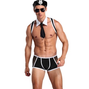 Costume di polizia Sexy diretto dalla fabbrica per gli <span class=keywords><strong>uomini</strong></span> slip trasparenti in rete con bretelle per adulti Halloween Role Play Lingerie Sex Toy Outfit - Product Image 2