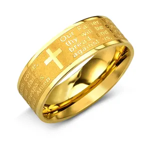 Anéis de jesus de aço inoxidável, china, atacado, personalizado, impressão laser, carta, 316l, 18k, banhado a ouro, anéis para homens