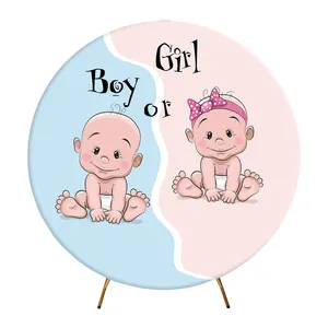 Round baby shower backdrop gender reveal pink and blue circle background for party