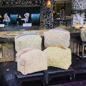 Sac de maquillage en coton grande capacité, motif floral, souple, portable, avec fermeture éclair, petit nœud, tendance, couleur bonbon - Offre Spéciale - Product Image 2