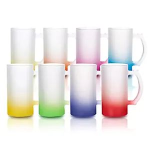 Wholesale Blank 16oz Sublimation Gradient Sublimation Colored Beer Mug Frosted Glass