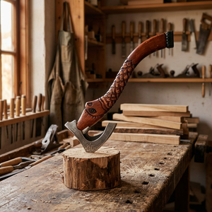 Hacha Vikinga Forjada a Mano Personalizada de BA Enterprises, Hoja de Acero con Alto Contenido de Carbono, Mango de Madera de Palisandro Tallado en 3D con Escamas de Dragón, Estilo Nórdico - Product Image 3