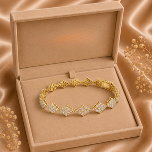 Pulsera de tenis geométrica de oro con diamantes, diseño de rombos y cuadrados, brazalete de circonitas cúbicas, joyería fina de lujo, caja de regalo incluida para mujer - Product Image 1