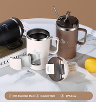 Mug à café en acier inoxydable avec poignée, gobelet de voyage isotherme anti-fuite 17oz, infuseur à thé détachable, cuillère pliable, cadeaux d'affaires