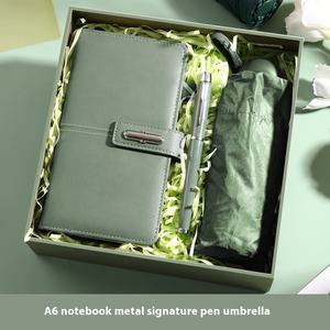 برومو بيع بالجملة للأعمال التجارية قابل للتخصيص بو الجلود دفتر A6 فاخر مع مظلة القلم صندوق هدايا الزفاف للشركات - Product Image 2