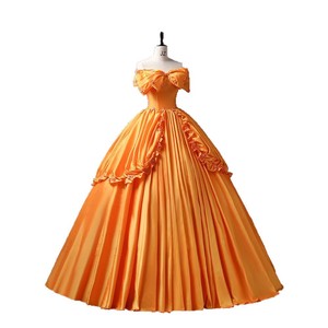 Orange Off The Shoulder Evening Gown Empire Waist 3D Flowers Tutu Skirt For Performances And Ceremonies - Product Image 5