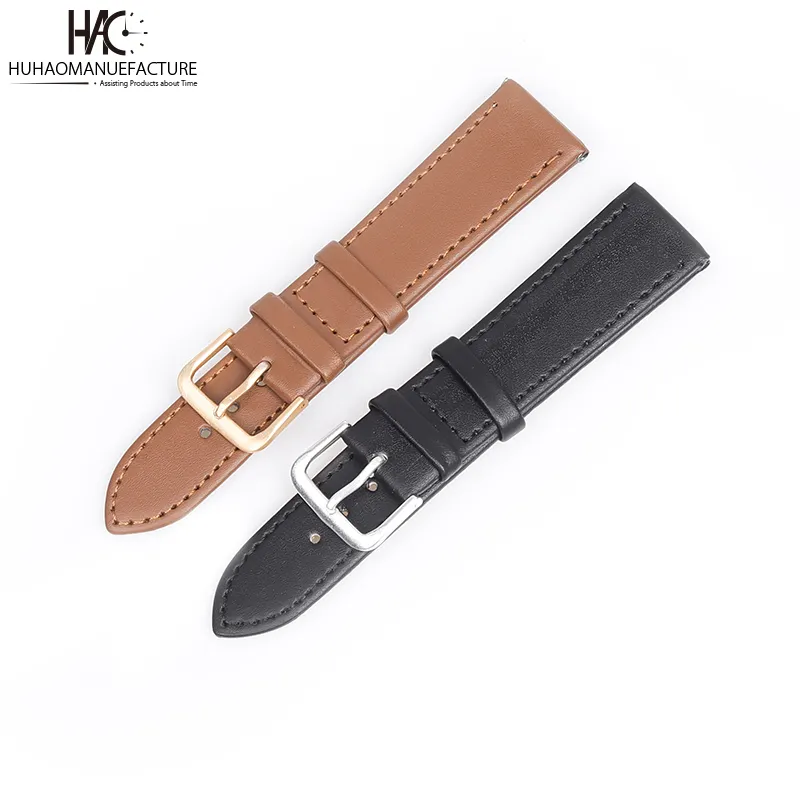 HUHAO चमड़े Watchbands 14/16/18/20/22/24mm घड़ी स्टील पिन बकसुआ बैंड का पट्टा उच्च गुणवत्ता कलाई बेल्ट कंगन यूनिसेक्स