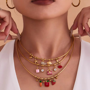 <span class=keywords><strong>2025</strong></span> Kleurrijke Geglazuurde Fruithanger Met Diamanten, Multi-Hanger Roestvrijstalen Elastische Kraag Ketting Verguld Met 18K Goud - Product Image 1