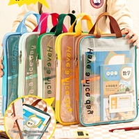 Sac de rangement pour documents en forme de L, 4 couches, grande capacité, sac à main en maille pour tutorat, sac de rangement pour devoirs d'étudiant avec blocs de couleur