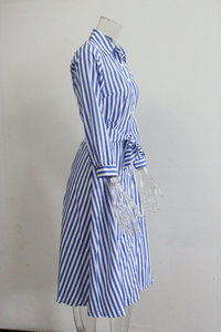 Robes chemise décontractées pour femmes à rayures coréennes de haute qualité, longueur genoux, manches longues, avec ceinture à la taille - Product Image 5