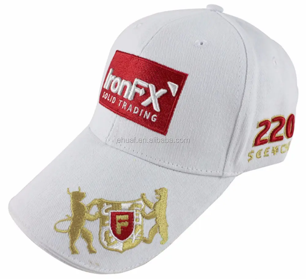 Strukturierte 10*10 schwere gebürstete Baumwolle Twill Golden 3D Stickerei Weiße Baseball Cap Hüte mit benutzer definiertem Logo