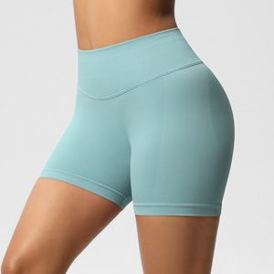 Shorts Deportivos de Mujer con Cintura Ancha Acanalada, Sin Costuras, Corte en V, Control de Abdomen, Elásticos, No Transparentes, para Entrenamiento Diario - Product Image 1