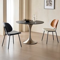 Table à manger en bois massif de style vintage nordique, pieds en acier inoxydable en forme de tulipe, petite table pour la maison, balcon, meubles de salle à manger rétro