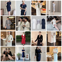 Ensemble de Costume Professionnel Formel pour Femme avec Col Cheongsam Bleu OEM ODM, Séchage Rapide, Polyester/Rayonne, Idéal pour l'Accueil Hôtelier et la Réception