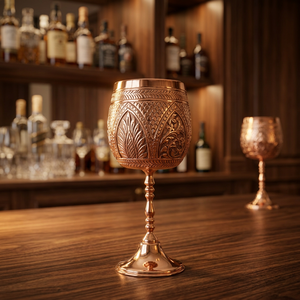 Copa de vino de vidrio y cobre dorado hecha a mano con diseño vintage de hojas para regalo de boda para adultos - Product Image 1