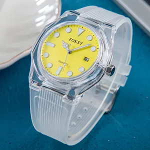 로고 클래식 투명 플라스틱 얇은 석영 시계 남성용 맞춤형 럭셔리 실리콘 손목 시계 도매