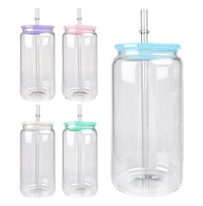 16Oz Clear Frosted Soda Pop Beer Shaped Plastic Lid Sublimation Glass Can for Customized Gifts - Product Image 1