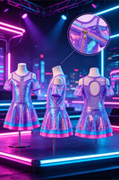Robes de danse jazz pour filles en tissu pailleté vert et rose vif avec jupe tutu, costume de ballet pour spectacle