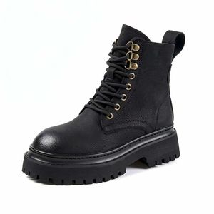 2025 estilo británico para botas para mujer versátil pequeño Retro corto con cordones cierre invierno transpirable cuero genuino grueso - Product Image 2