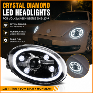 Feux de voiture pour Volkswagen Beetle <span class=keywords><strong>2012</strong></span>-2019, ensemble de phares LED, mise à niveau, design <span class=keywords><strong>cristal</strong></span> diamant, lentille bifocale, accessoires - Product Image 1