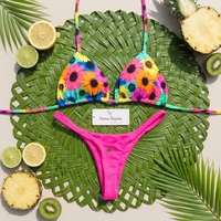 Groothandel Braziliaanse Bikini Set Sexy Custom logo Mini Thong Bikinis voor Vrouwen Micro Zwempak Strandkleding Print Patroon 2-delig Set