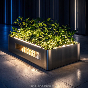 68 pots de fleurs incurvés en acier inoxydable, modernes, commerciaux, éclairés par LED, jardinières décoratives pour hôtel, jardin, balcon - Product Image 4