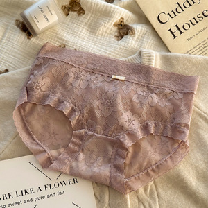 Summer Solid Knitted Mid-Rise Hipster <b>Lace</b> Panties Women Everyday Soft <b>Elastic</b> Antibacterial Cotton Comfortable New Sexy - Product Image 1