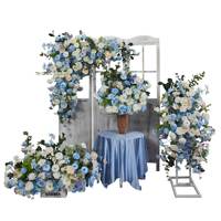 Nouvel ensemble blanc et bleu de fleurs artificielles pour mariage, photographie en extérieur, décoration intérieure, boules de fleurs, rangées de fleurs, fleurs d'angle, arche