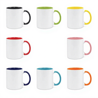 Tasses à café en céramique blanches vierges de 11 oz avec poignée colorée, pour sublimation, personnalisables avec logo