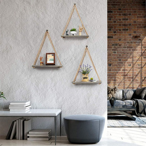 Handmade Hemp Rope Wall Shelf Wooden Board Polygon Shape Wall Mounted <b>Storage</b> <b>Rack</b> For Living Room Bedroom Entryway - Product Image 1