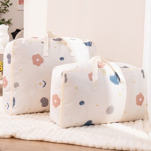 Cotton Comforter Bag Cream Print Oxford Cloth Waterproof Moisture Proof Rectangle Clothing Organizer For Trip Storage - Product Image 3