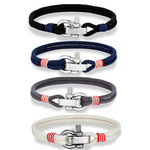<span class=keywords><strong>Bracelet</strong></span> en corde marine tressée fait main avec fermoir en U en acier inoxydable pour homme – Cadeau de bijoux fantaisie - Product Image 1