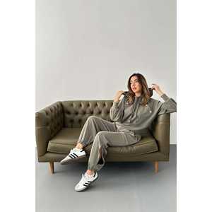 Conjunto de Sudadera con Capucha Gris y Pantalones Cargo para Mujer, Manga Larga, Tela de Felpa, Informal, Transpirable, Estilo Jogger - Product Image 3