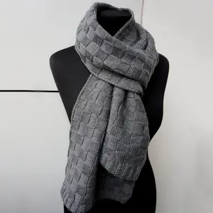 Y-F Classic jacquard thick wool mens scarves cable knit infinity Grey Tassel Scarf For Men