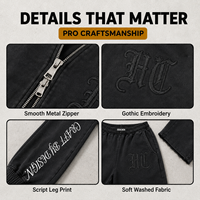 Ensemble streetwear OEM personnalisé : Hoodie court zippé coupe boxy et pantalon large 500 GSM, délavé à l'acide, effet vieilli, appliqué, sérigraphié, épaules tombantes