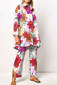Ultima tendenza due pezzi <span class=keywords><strong>abbigliamento</strong></span> <span class=keywords><strong>donna</strong></span> camicia a maniche lunghe e pantaloni lunghi stampa set abiti di moda per le donne - Product Image 4