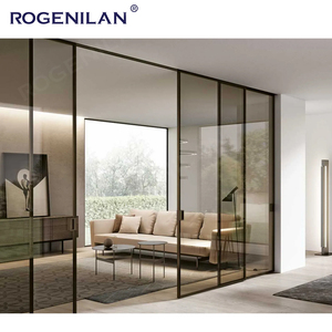 ROGENILAN Porte coulissante en <span class=keywords><strong>verre</strong></span> sans cadre personnalisée couleur café-brun, bureau, cuisine, aluminium, <span class=keywords><strong>intérieur</strong></span>, <span class=keywords><strong>cloison</strong></span> à 4 panneaux, portes coulissantes - Product Image 2