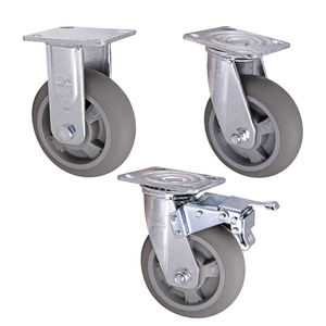 Roulettes industrielles pivotantes rigides de 4, 5, 6 et 8 pouces avec frein, en caoutchouc TPR silencieux, robustes pour le transfert de charges lourdes - Product Image 1